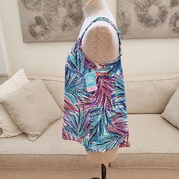 Colorful "Palmalicious" Hi Low Tankini Top size 18 - Picture 6 of 12